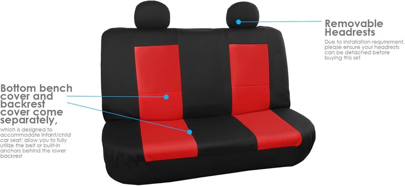 FH Group Neoprene Car Seat Covers Set - Red/Black - Image 3