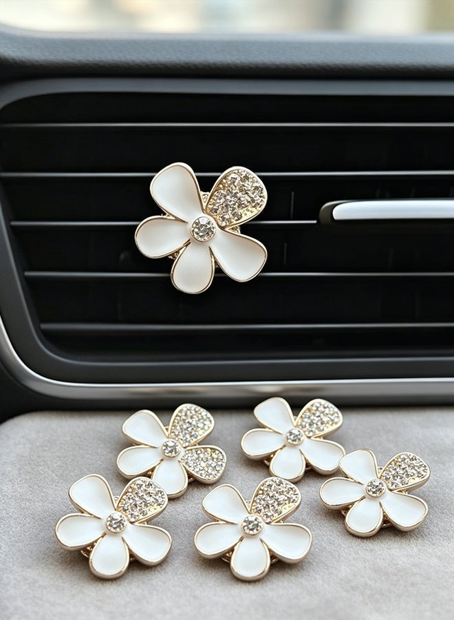 Bukela 6PCS Decorations Flower Clips for Car Air Vent, Cute Colorful Bling Flower Decor for Women Girls, Clip on Air Conditioning Outlet, Auto Interior Accessories Universal for Most Vehicles (White) - Image 1
