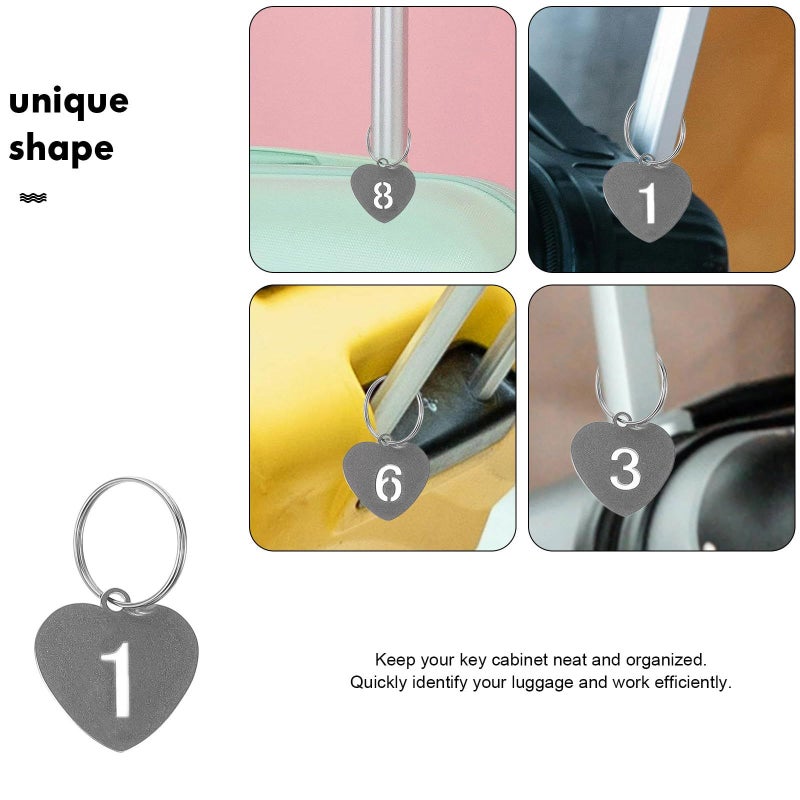 10 Heart Shaped Stainless Steel Number Tags 1-10 Hollow Key Identification Labels With Rings For Luggage Locker Office Use - Image 4