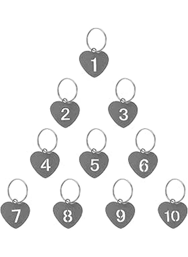 10 Heart Shaped Stainless Steel Number Tags 1-10 Hollow Key Identification Labels With Rings For Luggage Locker Office Use - Image 1