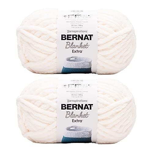 Bernat Blanket Extra Chunky Chenile Acrylic Yarn - 300g/10.5oz (Pack of 2) #7 Jumbo Heavyweight Yarn for Knitting & Crocheting, Amigurumi, Thick Blankets (Vintage White, 97 Yards), 16102727042P02 - Image 1