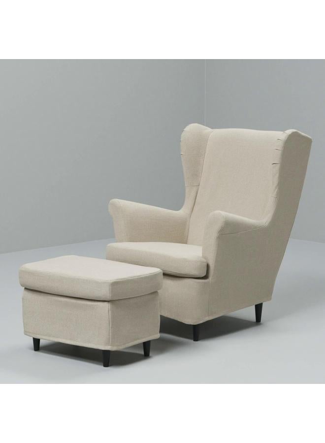 Green Tiger Slipcover For Footstool, Naggen Beige - Image 2