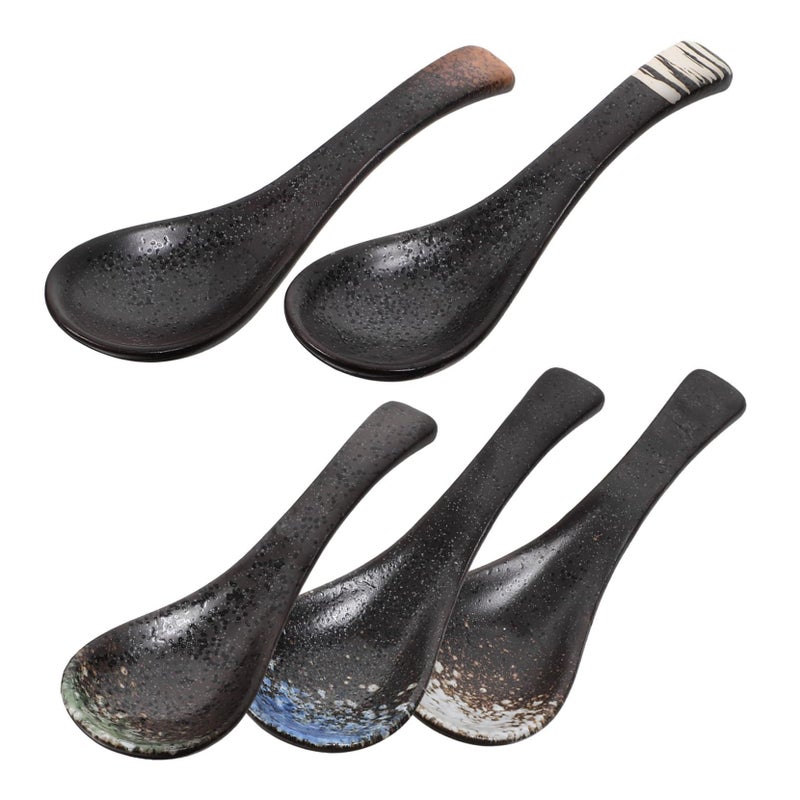 Ceramic Japanese Ramen Soup Spoons Set 5Pcs 14X4 5X1 8CM For Noodles Rice Desserts Lightweight Stylish - Image 2