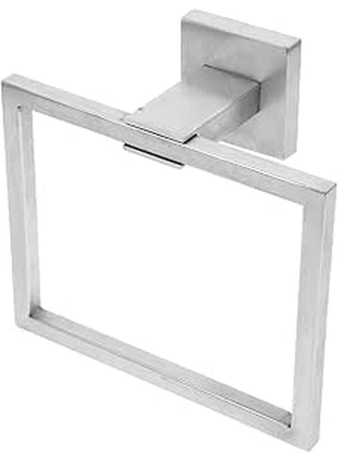 Brushed Stainless Steel Square Towel Ring Wall Mount Holder for Bathroom Shower - Image 1