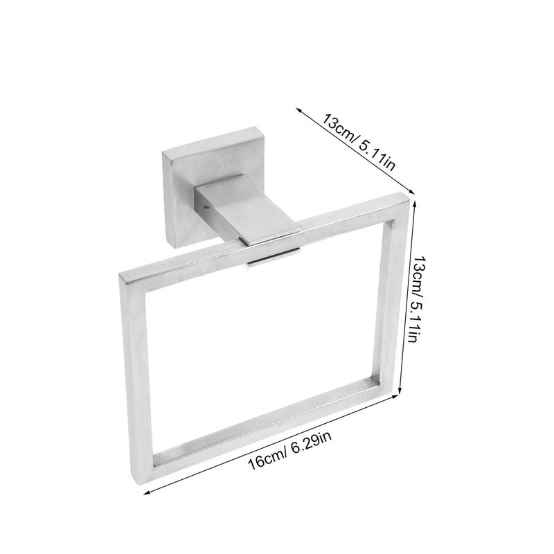 Brushed Stainless Steel Square Towel Ring Wall Mount Holder for Bathroom Shower - Image 3