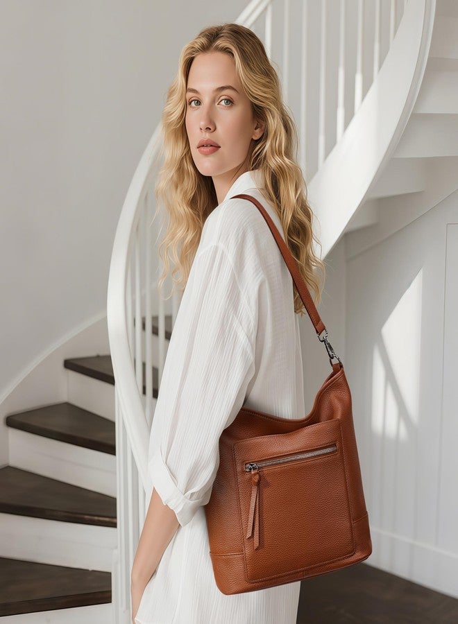 befen حقائب هوبو جلدية متوسطة من بيفن للنساء، حقائب ساتشيل بمقبض علوي مع 2 حزام قابل للتعديل، حقائب كتف نسائية متعددة الجيوب بلون التوب - Image 2