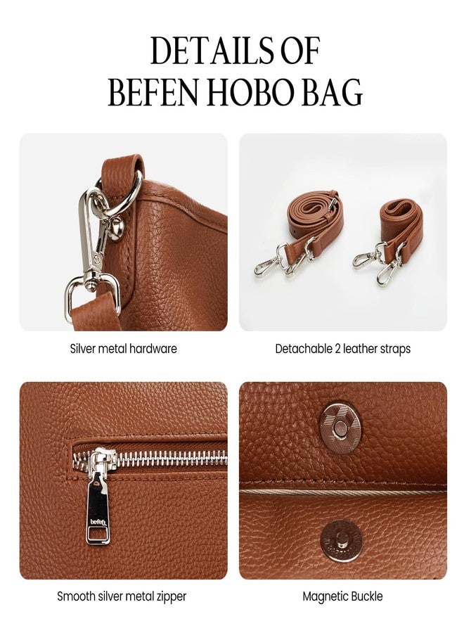 befen حقائب هوبو جلدية متوسطة من بيفن للنساء، حقائب ساتشيل بمقبض علوي مع 2 حزام قابل للتعديل، حقائب كتف نسائية متعددة الجيوب بلون التوب - Image 5