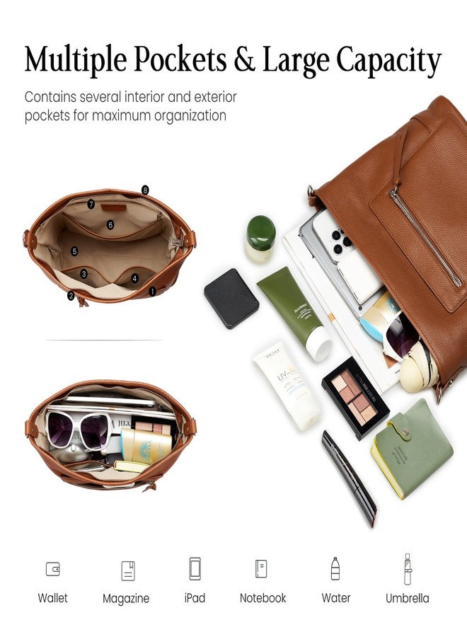 befen حقائب هوبو جلدية متوسطة من بيفن للنساء، حقائب ساتشيل بمقبض علوي مع 2 حزام قابل للتعديل، حقائب كتف نسائية متعددة الجيوب بلون التوب - Image 4