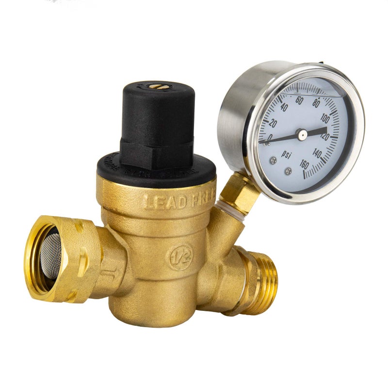 Recpro Rp-1014 Brass Rv Water Pressure Regulator With Gauge | Adjustable Water Pressure Regulator For Rv Camper - Image 1