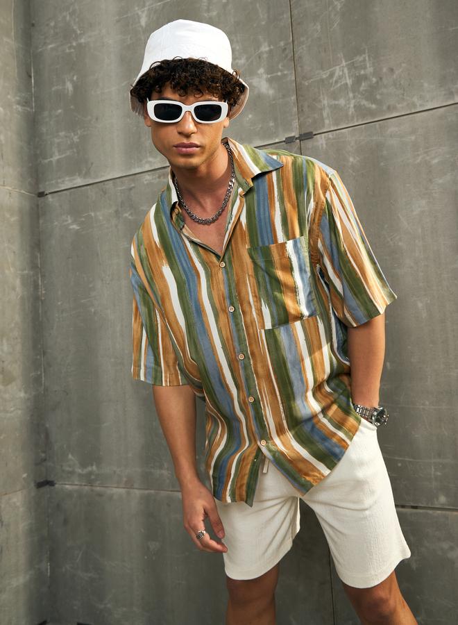 SASSAFRAS Striped Short Sleeve Relaxed Fit Shirt with Pocket Detail - Image 1