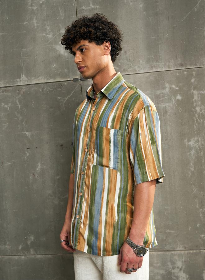 SASSAFRAS Striped Short Sleeve Relaxed Fit Shirt with Pocket Detail - Image 3