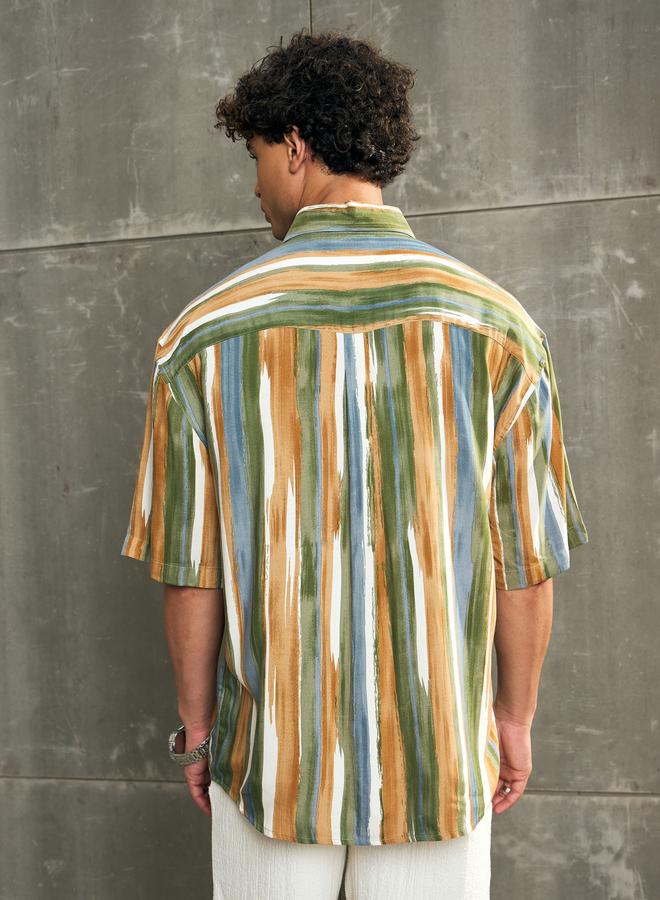 SASSAFRAS Striped Short Sleeve Relaxed Fit Shirt with Pocket Detail - Image 5