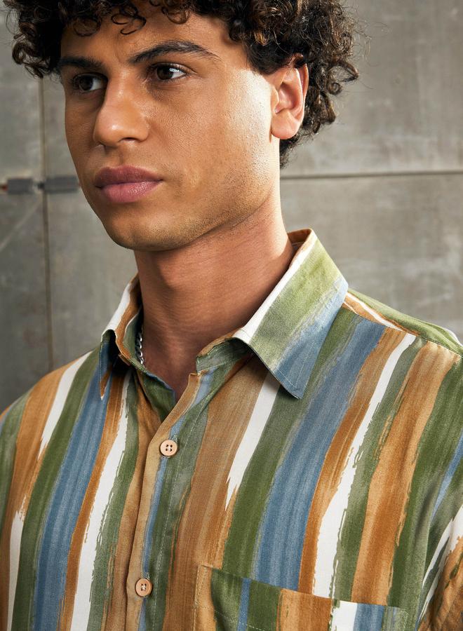 SASSAFRAS Striped Short Sleeve Relaxed Fit Shirt with Pocket Detail - Image 4