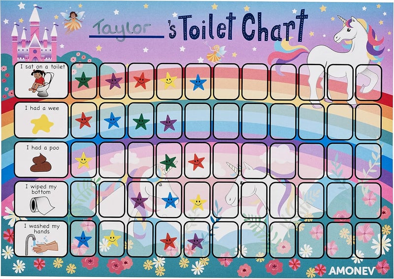 Amonev Unicorn Toilet Training Reward chart and Potty Training reward chart for boys and girls Toddlers Twin Pack with 225 star stickers included - Image 2