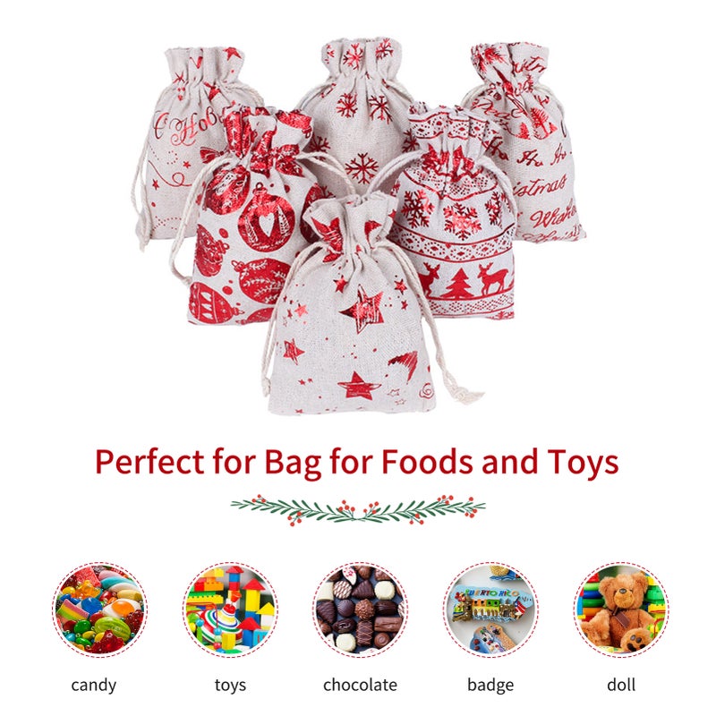 Christmas Candy Bag Linen Bags 24pcs Assorted Christmas Gift Wrapping Bags Clips Number Sticker design with Snowman Santa Claus Elk for Christmas Birthday Party Holiday - Image 4