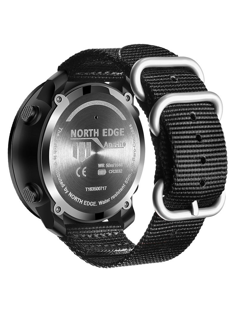 NORTH EDGE ساعة تكتيكية، ساعة رياضية رقمية للرجال، ساعة عسكرية رقمية خارجية للبقاء، ساعة معصم مقاومة للماء بوجه كبير مع بوصلة، عداد خطوات، منبه، (1 قطعة، مطاط أسود) - Image 2