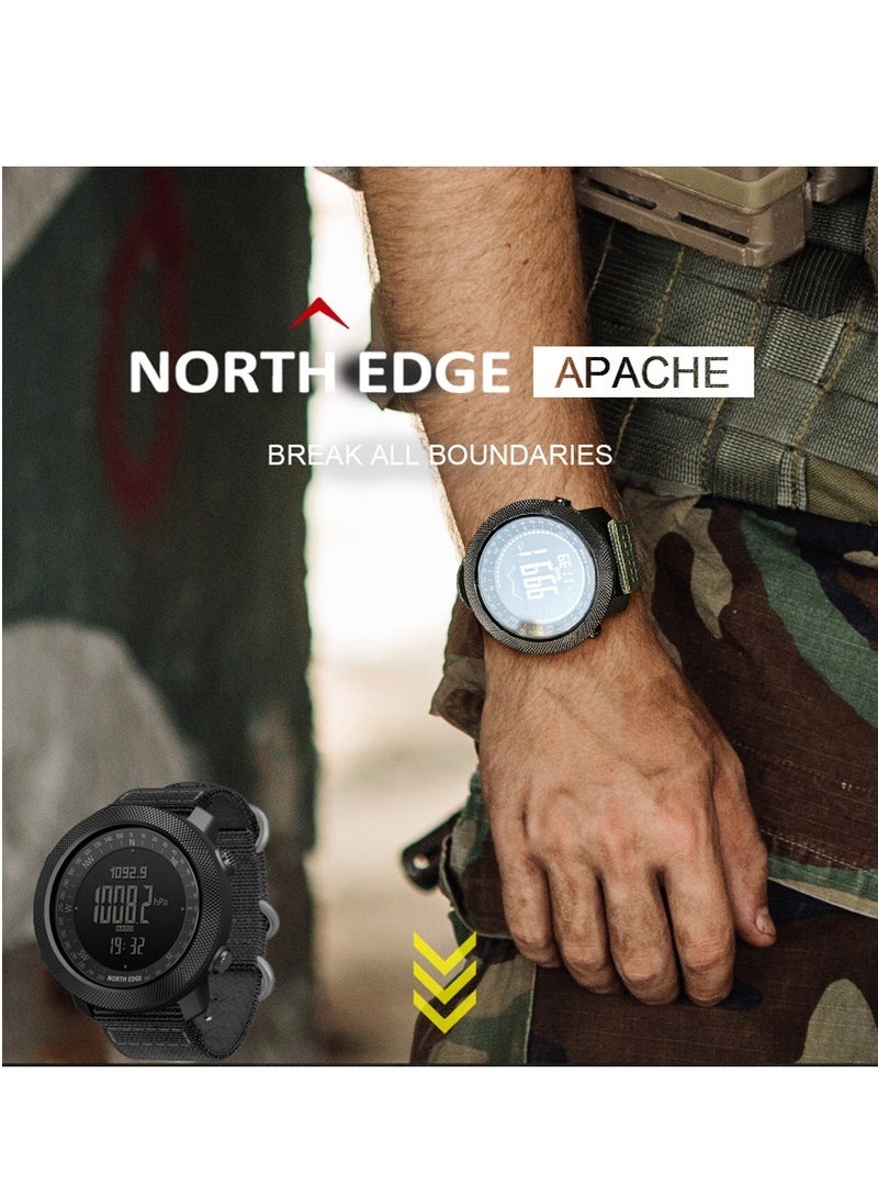 NORTH EDGE ساعة تكتيكية، ساعة رياضية رقمية للرجال، ساعة عسكرية رقمية خارجية للبقاء، ساعة معصم مقاومة للماء بوجه كبير مع بوصلة، عداد خطوات، منبه، (1 قطعة، مطاط أسود) - Image 3