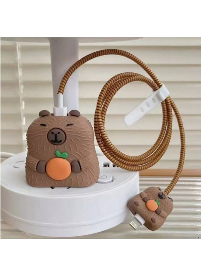 Generic - 2024 Four-piece Charger Protective Cover For Apple 15 Fast Charging Protective Cover 18W/20W Charger-Specifications:175. Pumpkin Bear (set Of Four) Big And Small Heads + 1.4m Wire Rope + Tie - Image 1