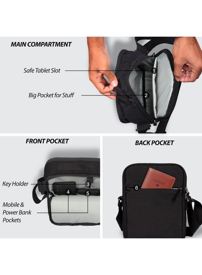 NABAAT Sling Bag for Men and Women,Travel Mens Side Bag, Crossbody Tablet Bag, Passport Bag for Travel with Water Bottle Pocket (Black) - Image 5