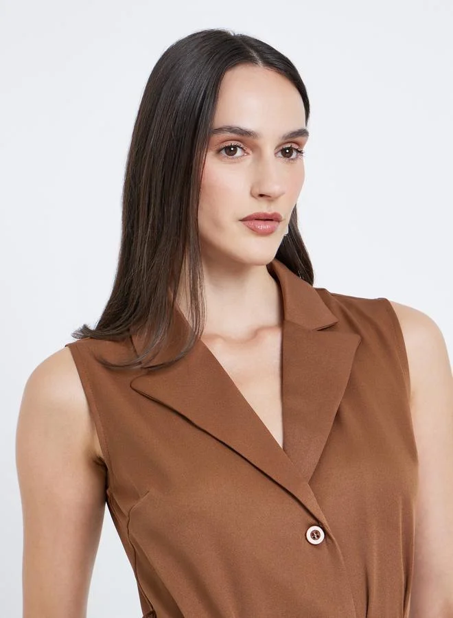 Styli Styli Solid Notch Label Neck Waistcoat with Belt