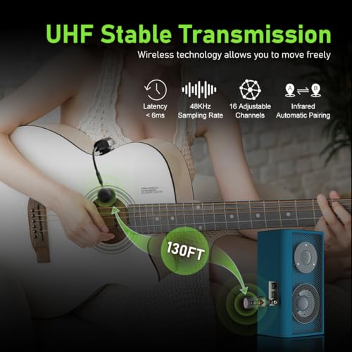 ACEMIC Acoustic Guitar Wireless Microphone, Portable UHF Wireless Clip-on Music Instrument Microphone with Transmitter and 6.35mm Receiver, for Musicians, Teachers, Stage Performances, Band at-5 - Image 4
