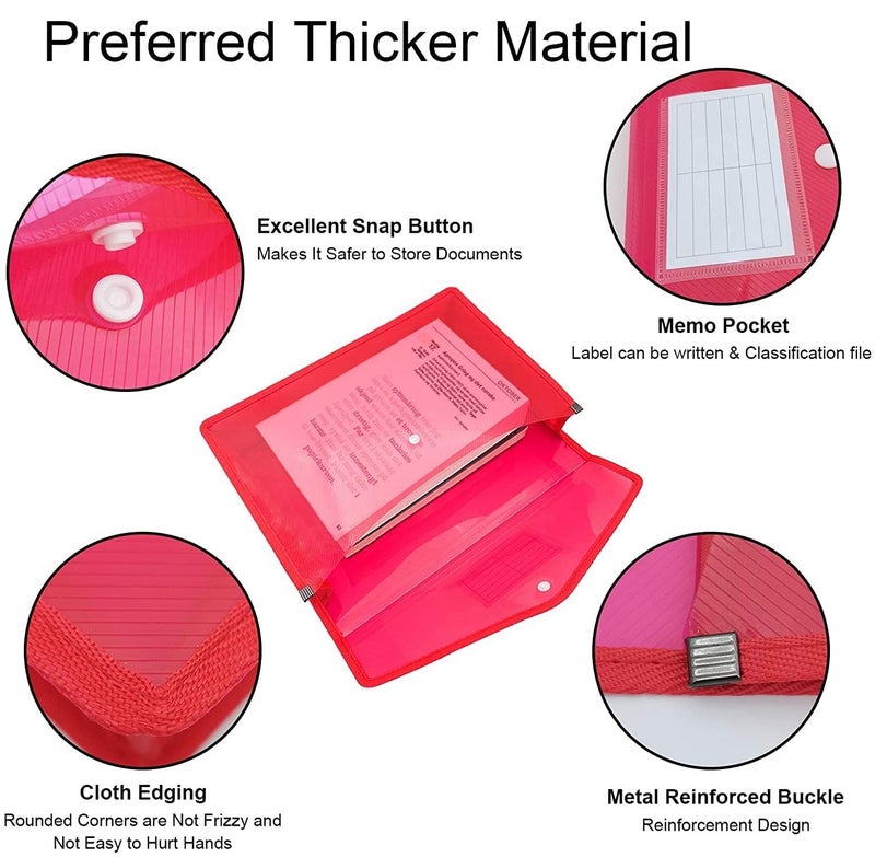 ANG A4 Plastic File Folder Poly Envelope Expanding File Wallet Document Organizer with Snap Closure & Label Pocket Clear Coloured Waterproof Accordion File Pouch for Office Home Storage (Set of 4) - Image 5