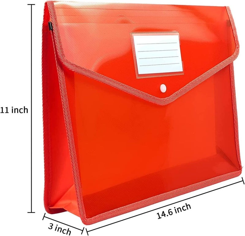ANG A4 Plastic File Folder Poly Envelope Expanding File Wallet Document Organizer with Snap Closure & Label Pocket Clear Coloured Waterproof Accordion File Pouch for Office Home Storage (Set of 4) - Image 2