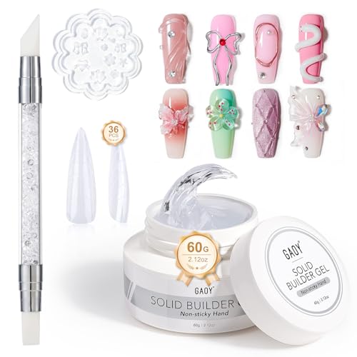 GAOY 60g Solid Builder Gel for Nails, Non-Sticky Hand 3D Sculpting Hard Gel for Art Carving Modeling and Extension, Clear - Image 1