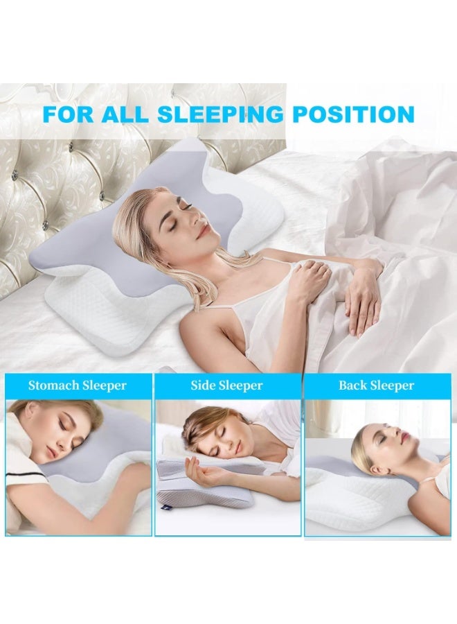 منزل الغابة وسادة رقبة على شكل فراشة لتخفيف آلام الكتف والرقبة، وسادة رقبة من إسفنج الذاكرة، وسادة مريحة لدعم الرقبة لتقويم العظام للنوم الجانبي في المعدة مع غطاء قابل للغسل (رمادي) - Image 2