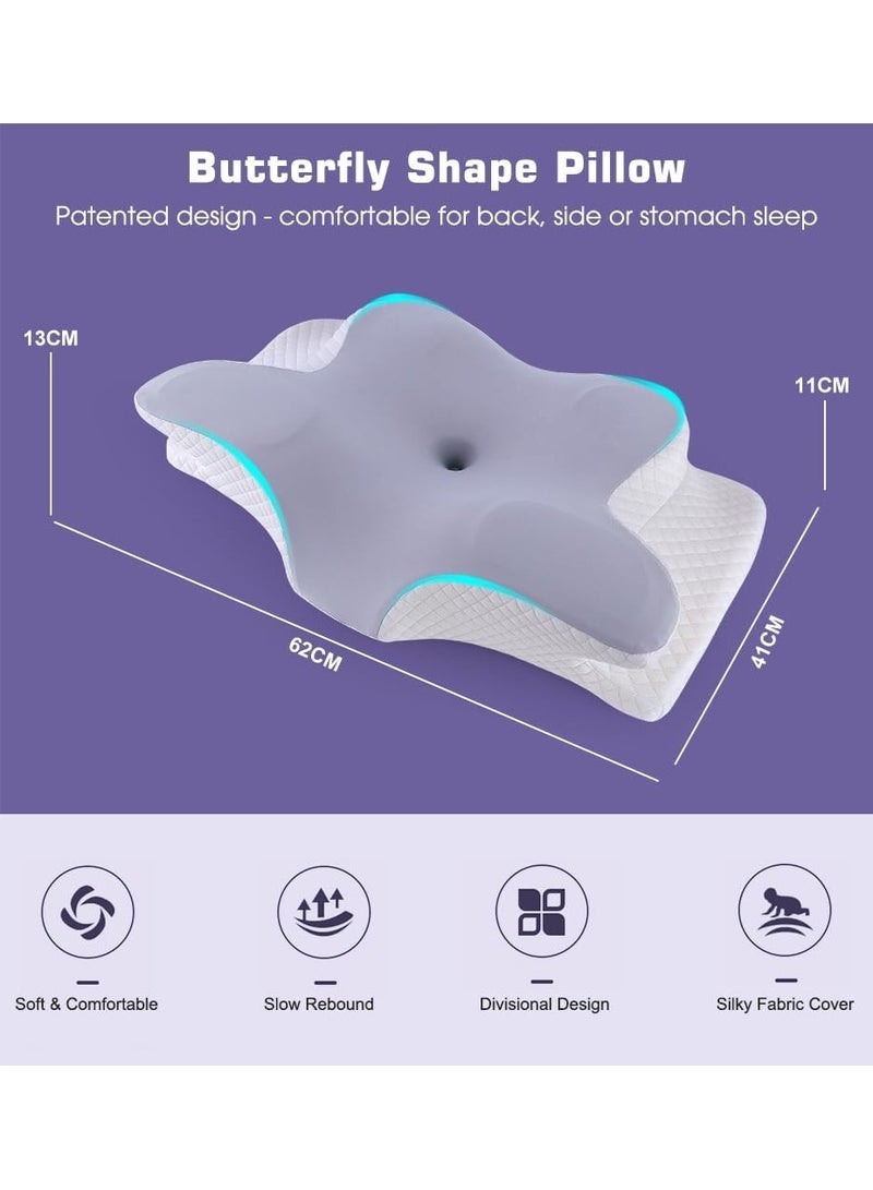 منزل الغابة وسادة رقبة على شكل فراشة لتخفيف آلام الكتف والرقبة، وسادة رقبة من إسفنج الذاكرة، وسادة مريحة لدعم الرقبة لتقويم العظام للنوم الجانبي في المعدة مع غطاء قابل للغسل (رمادي) - Image 4