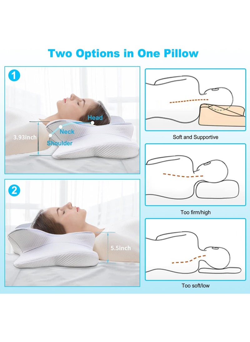 منزل الغابة وسادة رقبة على شكل فراشة لتخفيف آلام الكتف والرقبة، وسادة رقبة من إسفنج الذاكرة، وسادة مريحة لدعم الرقبة لتقويم العظام للنوم الجانبي في المعدة مع غطاء قابل للغسل (رمادي) - Image 3