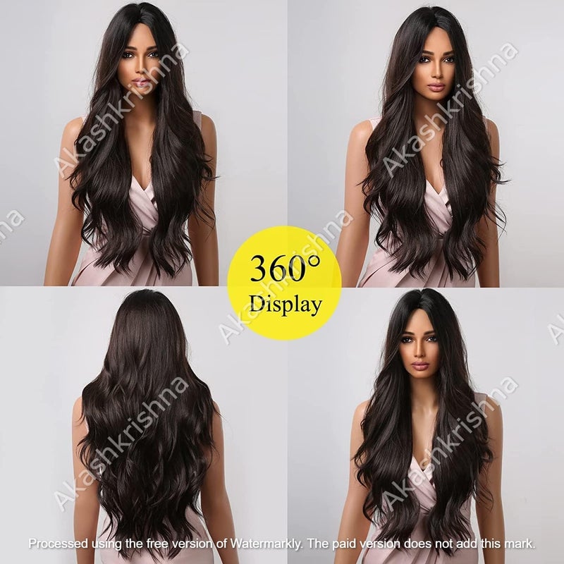 Akashkrishna Hair Wigs For Women Long Synthetic Centre Parting Curly Wavy Wigs Cancer Alopecia Chemo Wigs 24 Inch Includes Wig cap comb Brown - Image 3