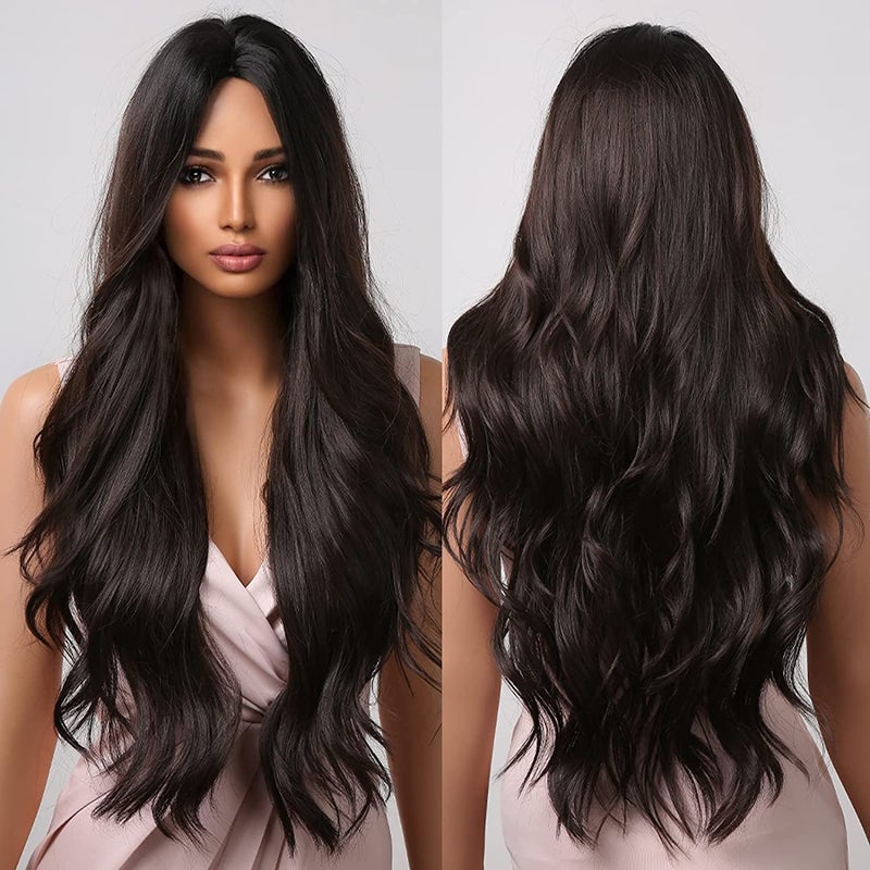 Akashkrishna Hair Wigs For Women Long Synthetic Centre Parting Curly Wavy Wigs Cancer Alopecia Chemo Wigs 24 Inch Includes Wig cap comb Brown - Image 1