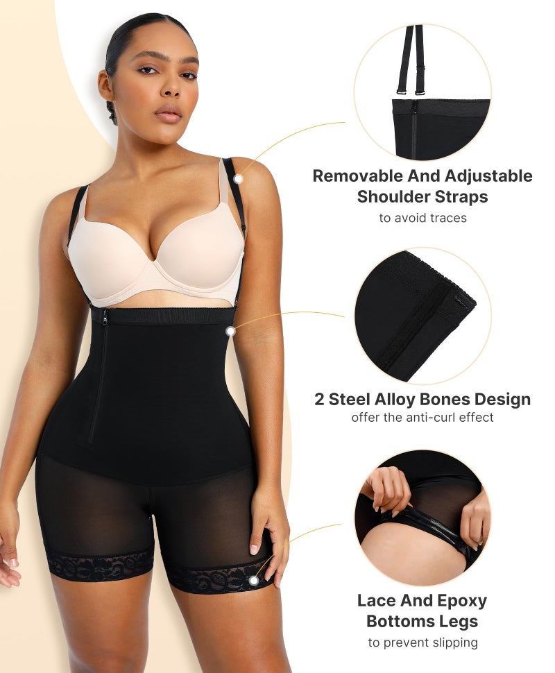 SHAPELLX Tummy Tuck Compression Garment Body Shaper Side Zipper Butt Lifting Shapewear Womens Shapewear Tummy Control Girdles For Women Body Shaper (Black, X-Large) - Image 2