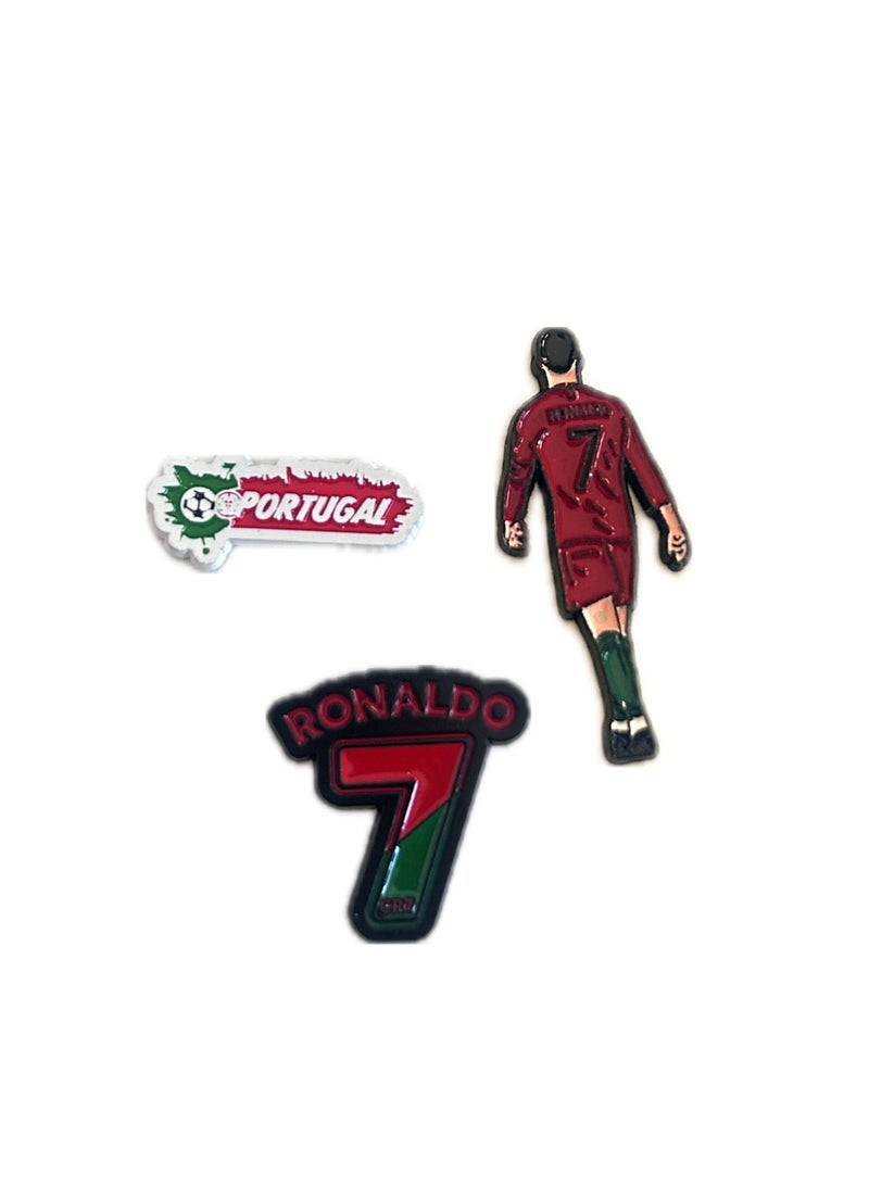 3 pieces of Metal stickers - Portugal Text sticker and Ronaldo Number 7 sticker and Cristiano Ronaldo sticker - Premium Quality Metal for Mobile, Laptop, Backpacks and more. - Image 1