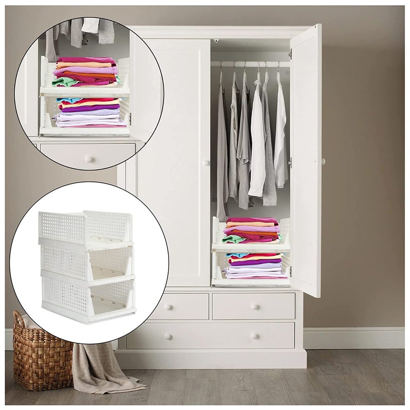 AEXONIZ TOYS AEXONIZ TOYS Stackable Storage BinsPlastic Clothes Drawer Organizer Wardrobe Storage Box Shelf BasketFoldable Sliding Bins for CabinetLaundryBedroomOffice White Multicolour PACK OF 2 QTY  - Image 3