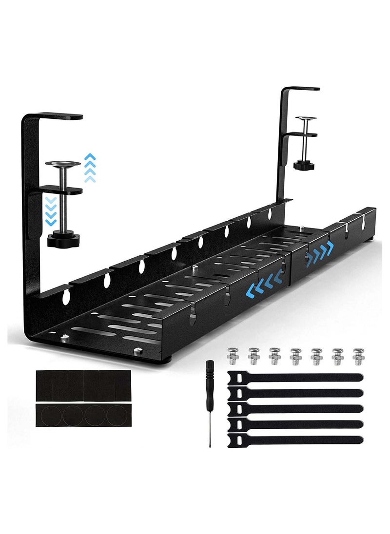 YIM-VIBEHAUS Under Desk Cord Organizer , Computer Cable Rack for Office Metal Wire Management Holder Adjustable Table Cord Organizer with Clamp No Drill Under Table Wire Basket Cable Raceway  - Image 1