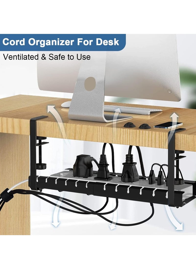 YIM-VIBEHAUS Under Desk Cord Organizer , Computer Cable Rack for Office Metal Wire Management Holder Adjustable Table Cord Organizer with Clamp No Drill Under Table Wire Basket Cable Raceway  - Image 2