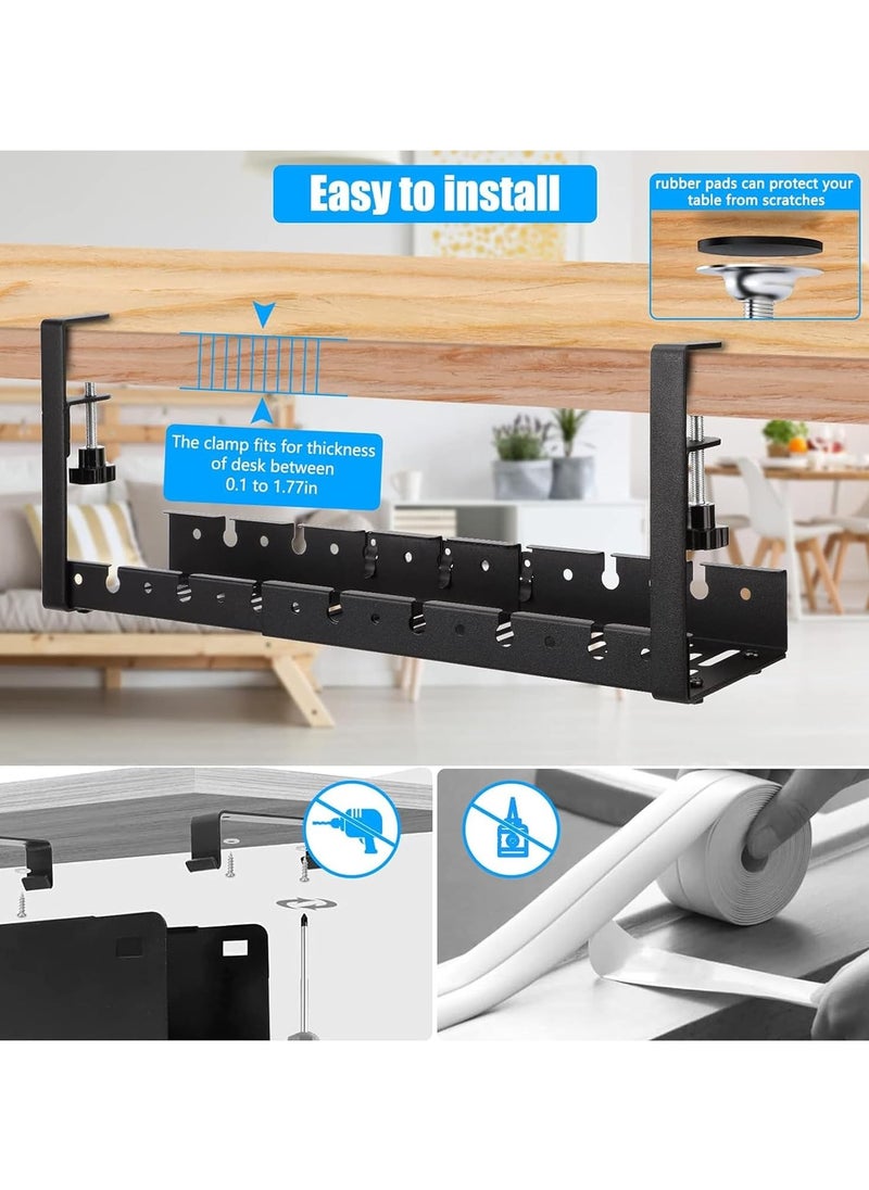 YIM-VIBEHAUS Under Desk Cord Organizer , Computer Cable Rack for Office Metal Wire Management Holder Adjustable Table Cord Organizer with Clamp No Drill Under Table Wire Basket Cable Raceway  - Image 4