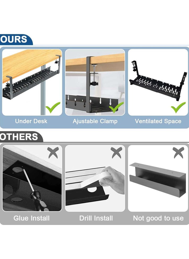 YIM-VIBEHAUS Under Desk Cord Organizer , Computer Cable Rack for Office Metal Wire Management Holder Adjustable Table Cord Organizer with Clamp No Drill Under Table Wire Basket Cable Raceway  - Image 5