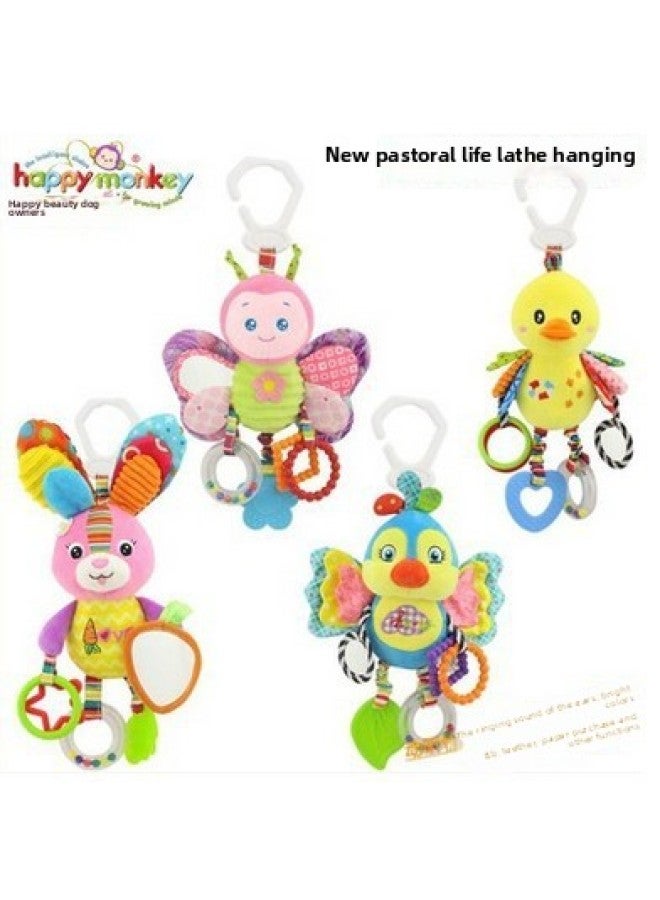 Baby Animal Shaking Bell Bed Hanging Toy With Teether BB Device Newborn Baby Happy Monkey Fabric Plush Toy For Infants And Toddlers-Color:HMK Duck Ring Paper Car Hanging - Image 2