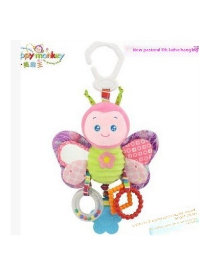 Baby Animal Shaking Bell Bed Hanging Toy With Teether BB Device Newborn Baby Happy Monkey Fabric Plush Toy For Infants And Toddlers-Color:HMK Duck Ring Paper Car Hanging - Image 3