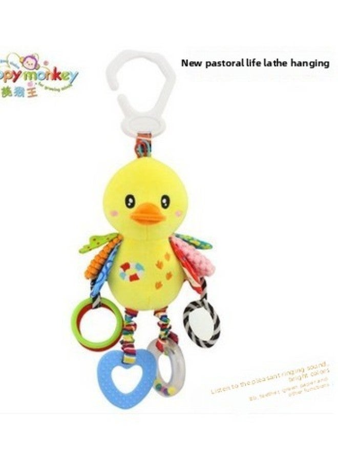 Baby Animal Shaking Bell Bed Hanging Toy With Teether BB Device Newborn Baby Happy Monkey Fabric Plush Toy For Infants And Toddlers-Color:HMK Duck Ring Paper Car Hanging - Image 1