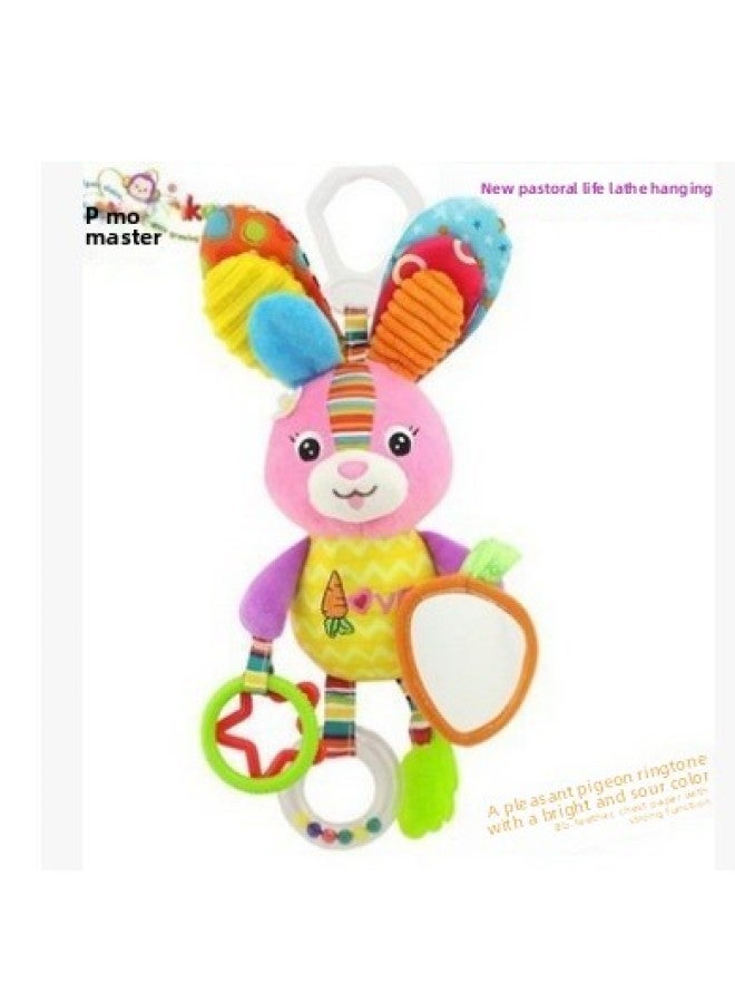 Baby Animal Shaking Bell Bed Hanging Toy With Teether BB Device Newborn Baby Happy Monkey Fabric Plush Toy For Infants And Toddlers-Color:HMK Duck Ring Paper Car Hanging - Image 5