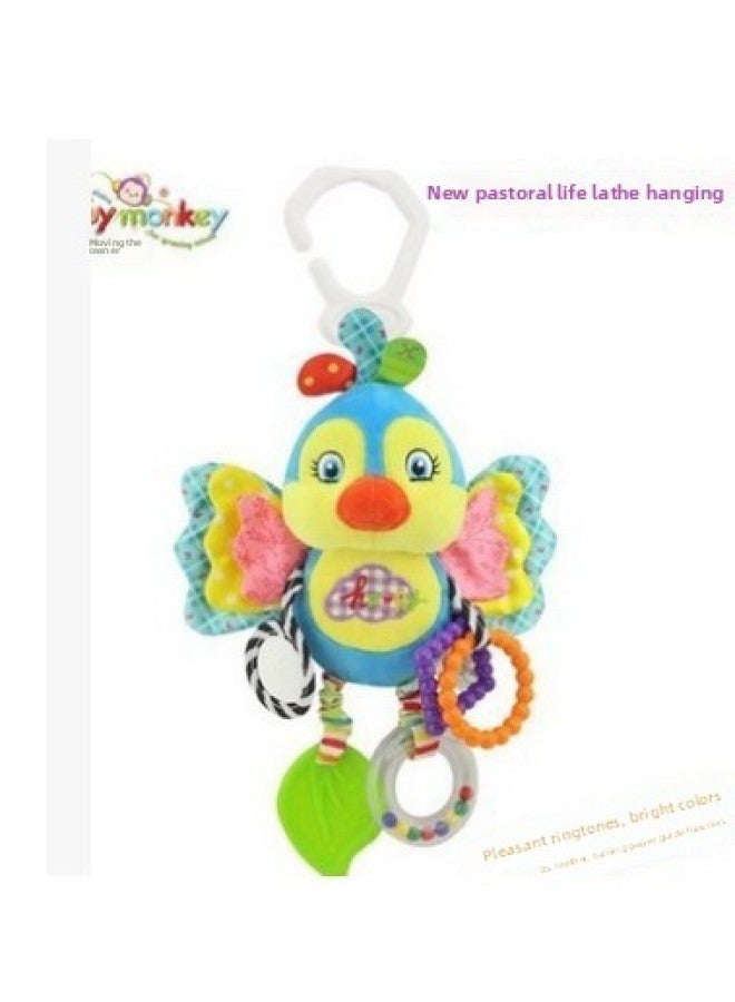 Baby Animal Shaking Bell Bed Hanging Toy With Teether BB Device Newborn Baby Happy Monkey Fabric Plush Toy For Infants And Toddlers-Color:HMK Duck Ring Paper Car Hanging - Image 4