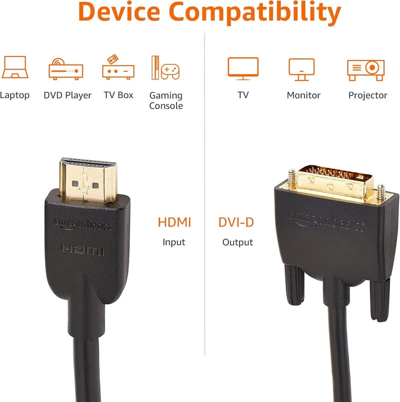 كابل محول HDMI إلى DVI من ، ثنائي الاتجاه 1080p، مطلي بالذهب، أسود، طول 6 أقدام (2 متر)، عبوة واحدة - Image 4
