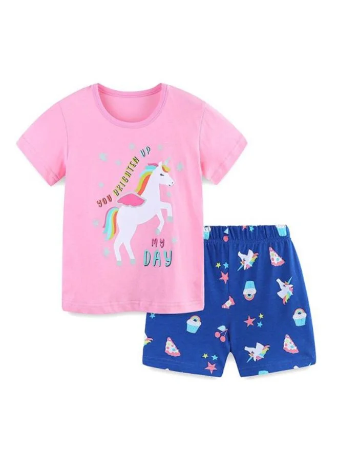 YUNIQEE Pink Crew Neck Short Sleeve Printed Tshirt & Shorts