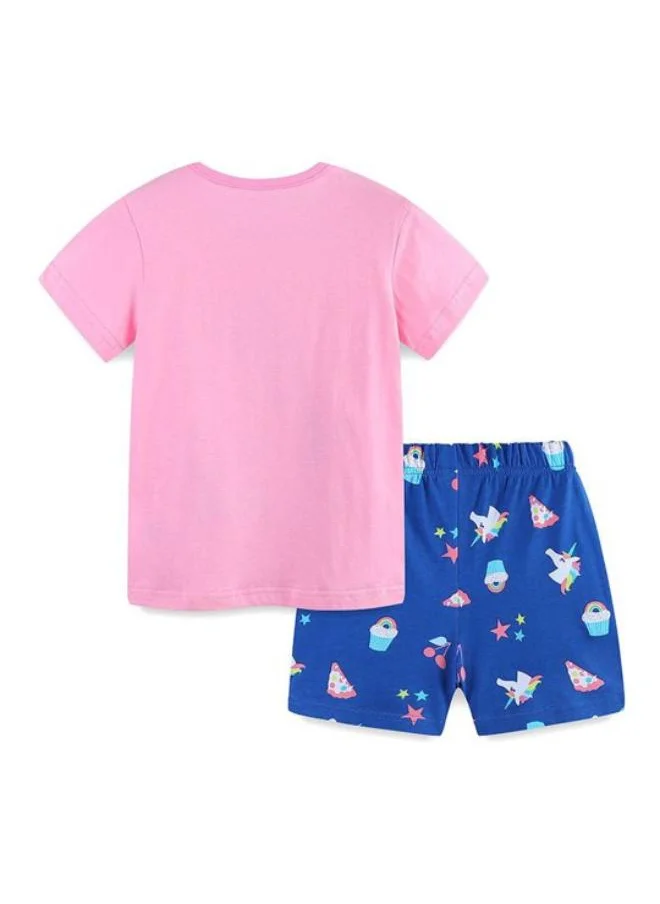YUNIQEE Pink Crew Neck Short Sleeve Printed Tshirt & Shorts