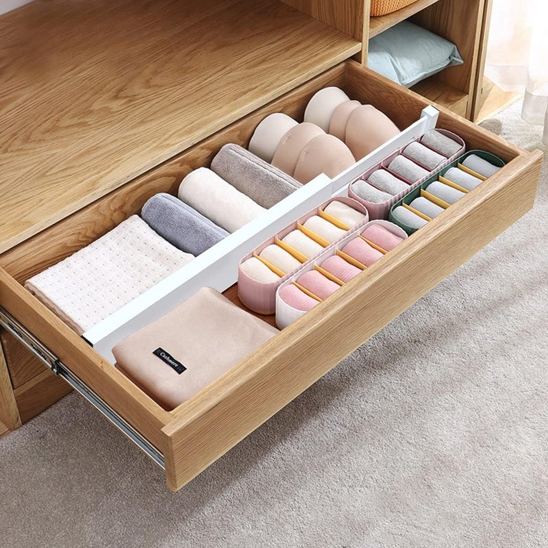 ANTOWIN Adjustable Bamboo Drawer Divider (43-56 cm), Drawer Organiser, Spring-Loaded, Kitchen, Chest of Drawers, Bathroom, Bedroom, Baby Drawer, Desk Organiser System (White) - Image 3
