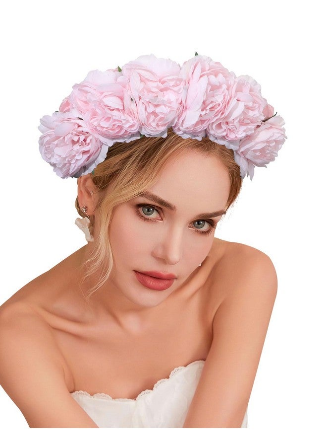 CHLINS Boho Floral Headbands for Women Double Sided Flower Crown Headband Non Slip Wide Hairband Flower Headpiece for Wedding Party Birthday (Pink) - Image 1